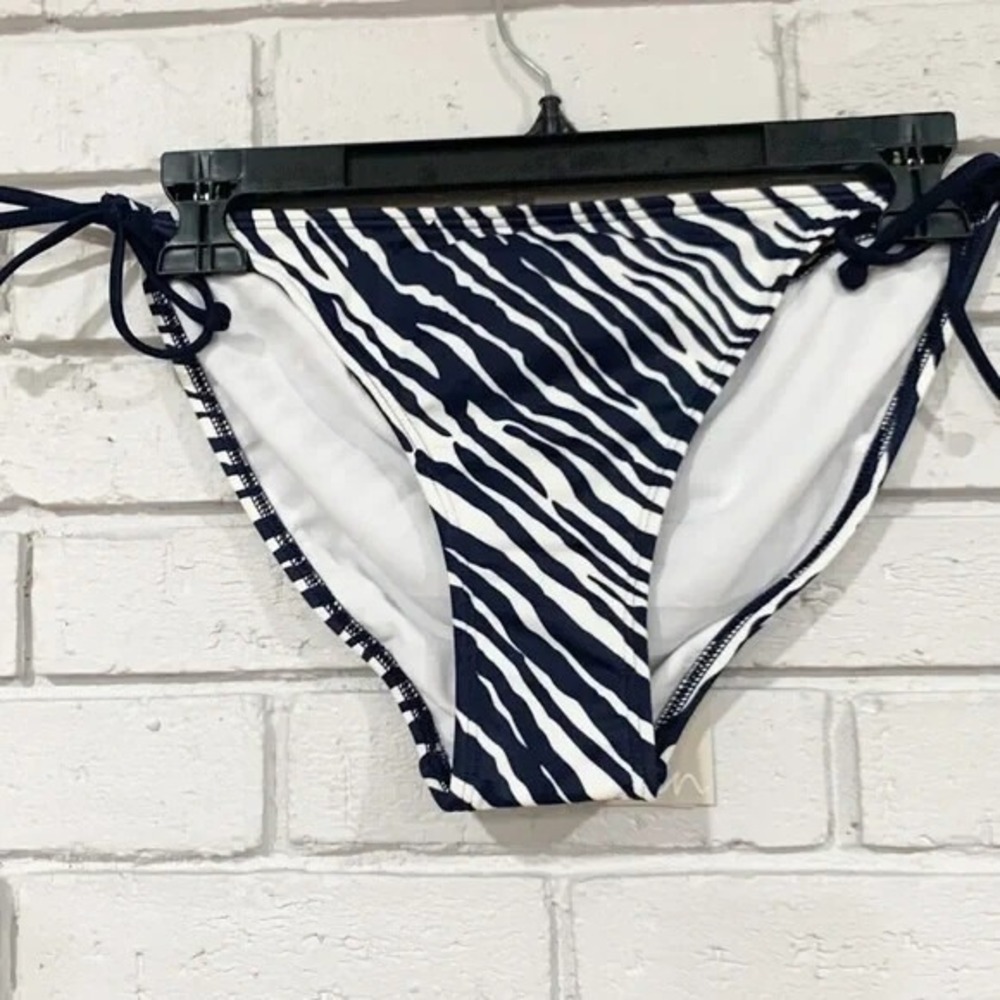 Boden Navy Zebra Print Side Tie Bikini Bottoms Animal Print Swimwear‎ | SIze 6